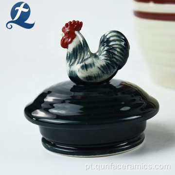 Vasilha de cerâmica personalizada de recipiente de cozinha com tampa de galo